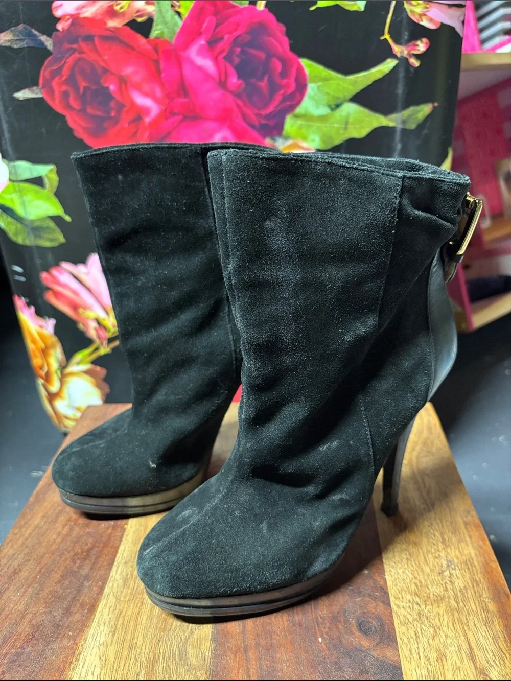 Michael Kors Black Suede High-Heel Ankle Boots